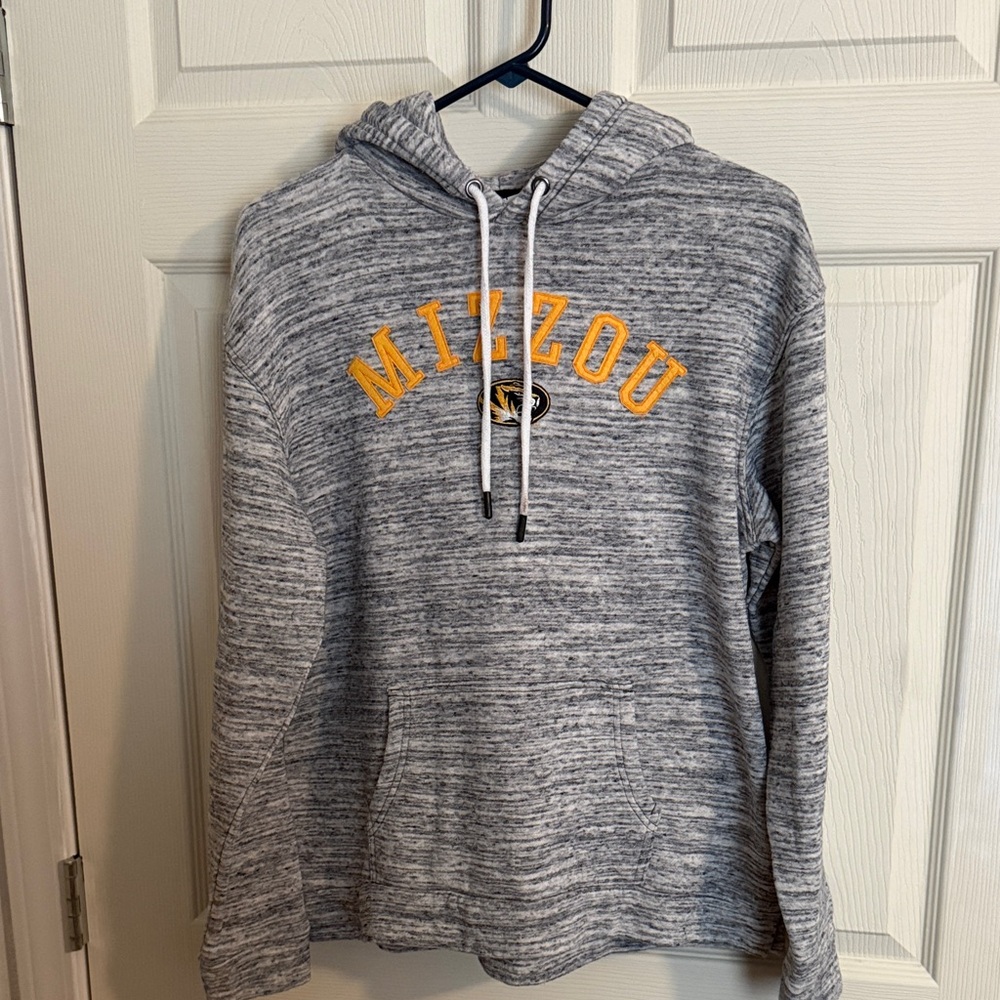 Gray Mizzou Women’s Hoodie size M- worn once - small brown mark on left string.